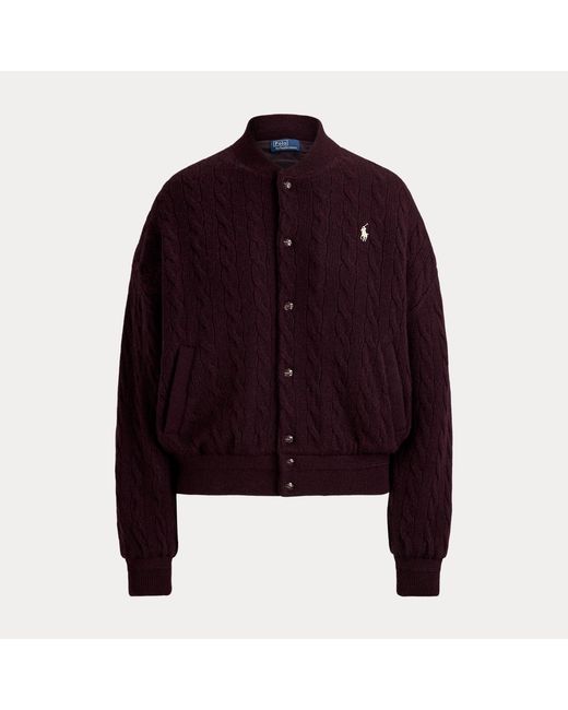 Polo Ralph Lauren Brown Cable-Knit Wool-Cashmere Snapped Jacket