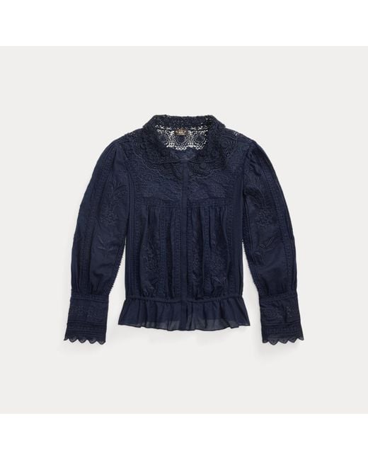 RRL Blue Bestickte Bluse Aus Baumwollvoile