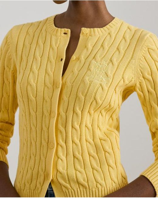 Ralph Lauren Yellow Cable-Knit Cotton Cardigan