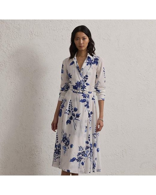 Ralph Lauren Collection Blue Aniyah Floral Textured Day Dress