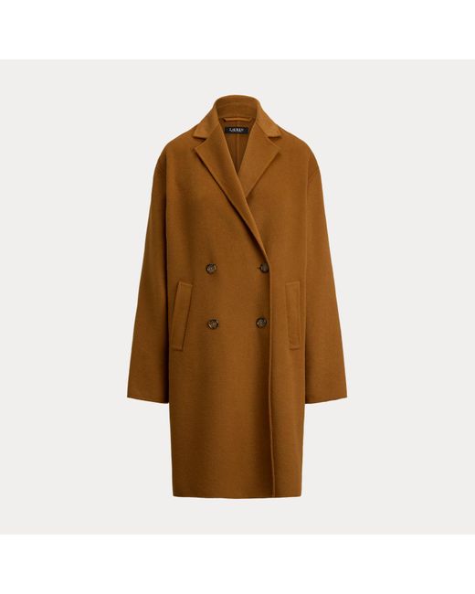 Ralph Lauren Brown Zweireihiger Kokon-Mantel Mit Wolle