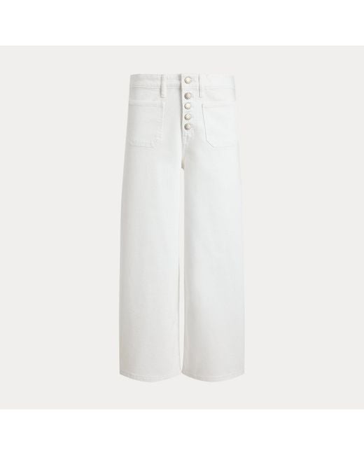 Ralph Lauren White High-Rise Wide-Leg Cropped Jean