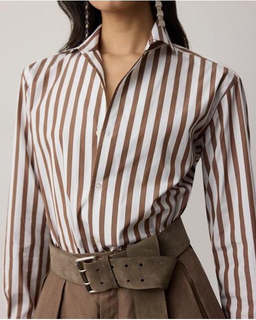 Ralph Lauren Natural Capri Relaxed Fit Striped Cotton Shirt