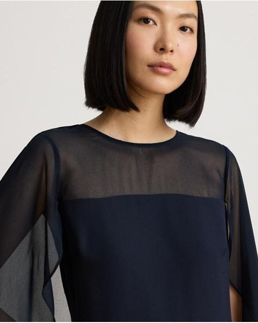 Ralph Lauren Blue Georgette Cape Cocktail Dress