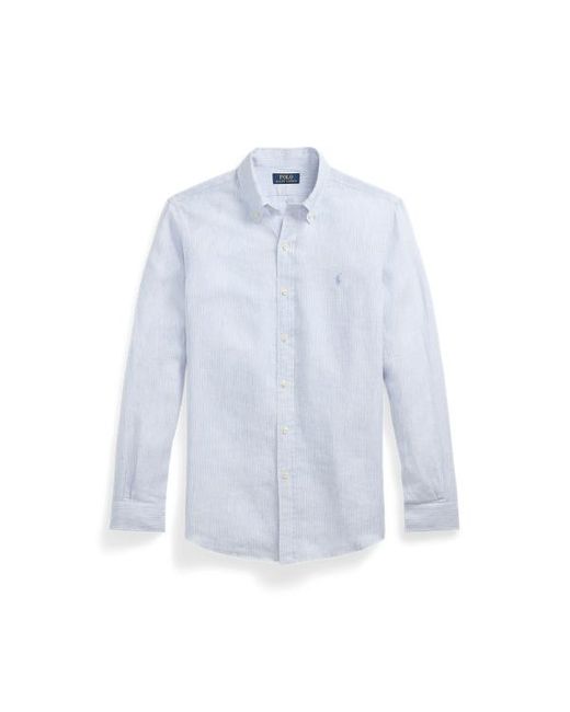 Camicia in lino a righe Custom-Fit di Polo Ralph Lauren in Blue da Uomo