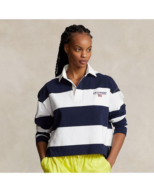 Polo Ralph Lauren Blue Striped Cropped Rugby Shirt