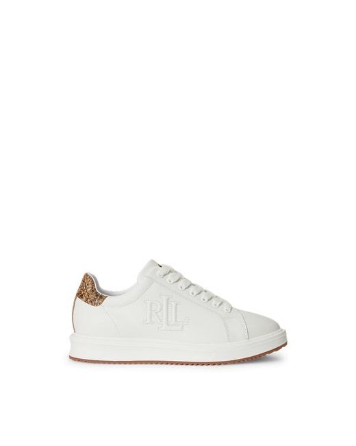Ralph Lauren White Ainsley Python-Embossed-Trim Trainer