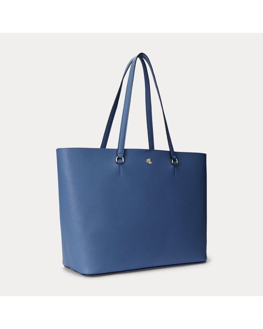 Lauren by Ralph Lauren Blue Crosshatch Leather Large Karly Tote
