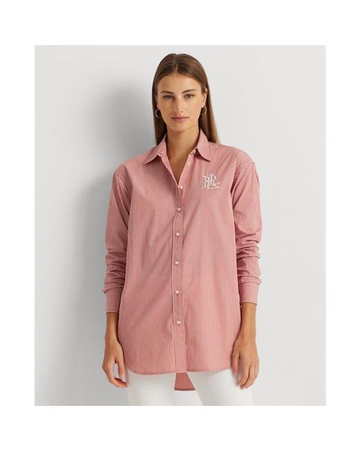 Lauren by Ralph Lauren Pink Striped Cotton Broadcloth Shirt