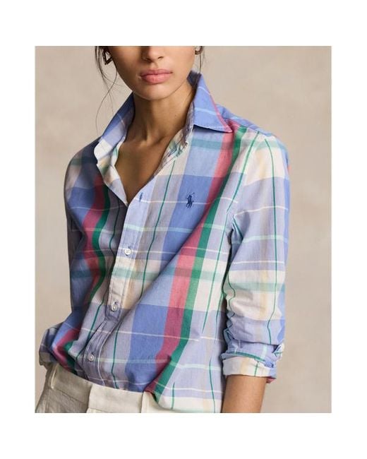 Camisa de algodón con cuadros Relaxed Ralph Lauren de color Blue