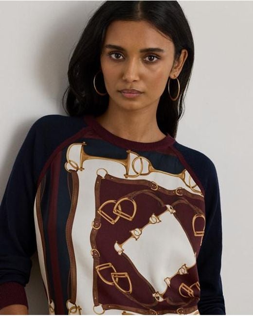 Ralph Lauren Black Equestrian-Print Cotton-Blend Sweater