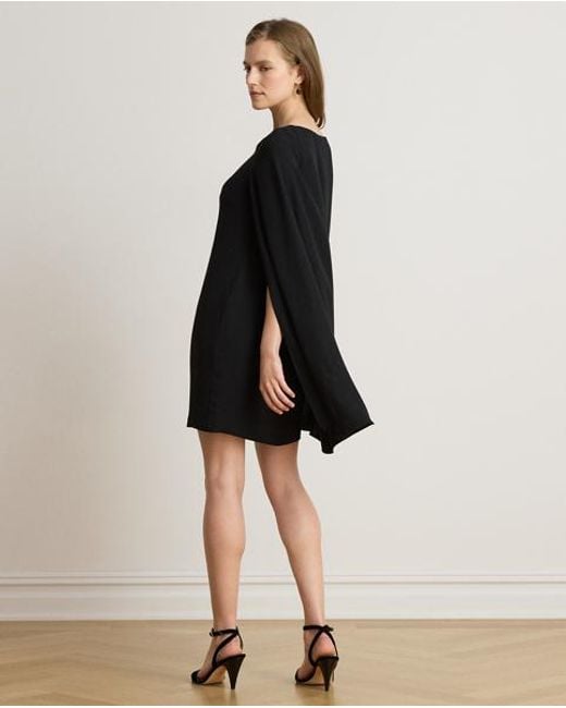 Ralph Lauren Black Cape Georgette Cocktail Dress