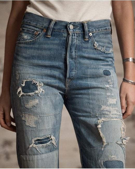 RRL Blue High Boy Fit Repaired Heyland Jean