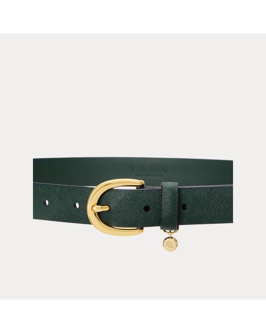 Ralph Lauren Green Charm Crosshatch Leather Belt