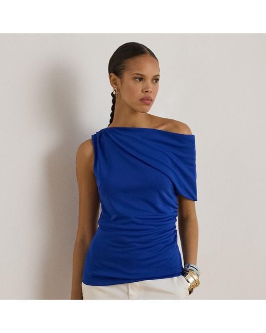 Ralph Lauren Blue Jersey Off-The-Shoulder Top