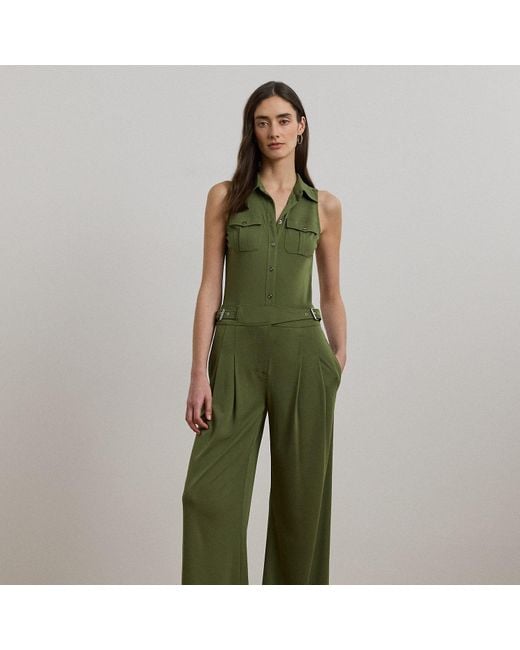 Ralph Lauren Green Ralph Lauren Jersey Wide-Leg Sleeveless Jumpsuit