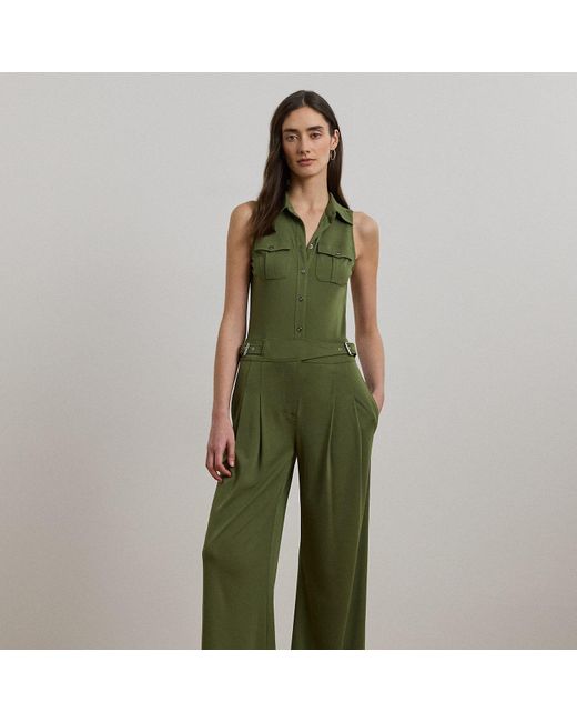 Ralph Lauren Green Ralph Lauren Jersey Wide-Leg Sleeveless Jumpsuit