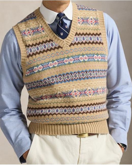 Polo Ralph Lauren Gray Fair Isle Cotton-Wool Sleeveless Jumper for men