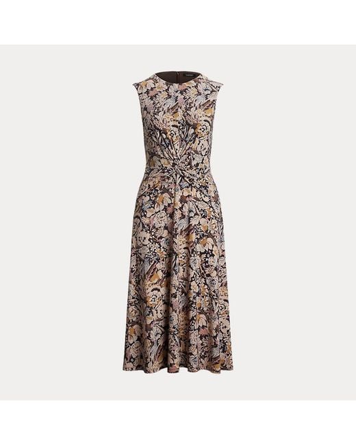 Ralph Lauren Brown Geblümtes Jerseykleid Mit Twist-Effekt