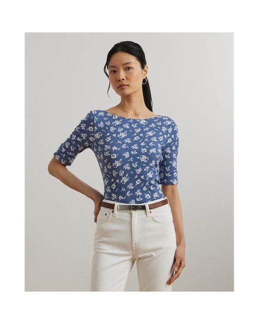 Petite - Maglietta a fiori con scollo a barchetta di Ralph Lauren in Blue