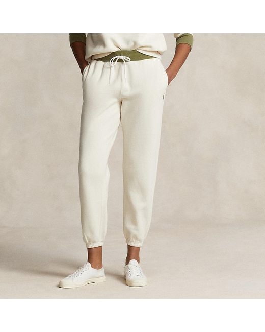 Ralph Lauren White Two-tone Fleece Athletic Pant