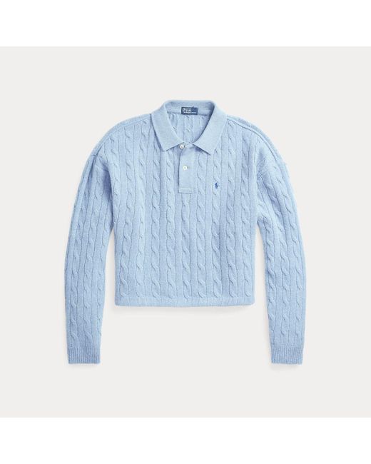 Polo Ralph Lauren Wollen-kasjmier Kabelgebreid Polo-shirt in het Blue
