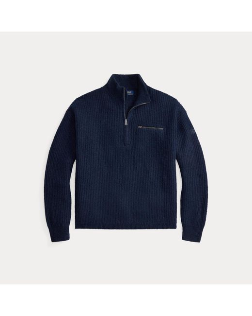 Polo Ralph Lauren Blue Quarter-Zip Mockneck Jumper for men