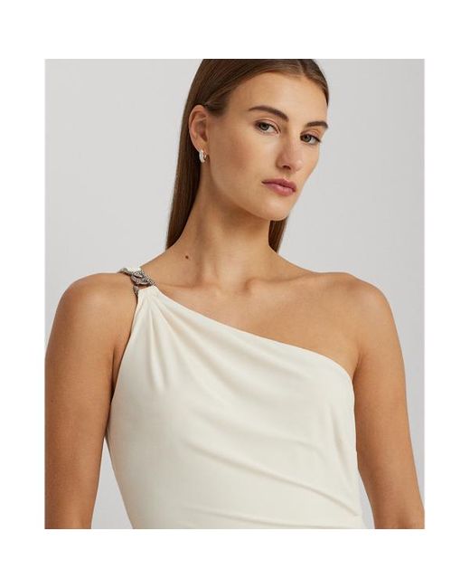 Lauren by Ralph Lauren White Jersey One-shoulder Gown