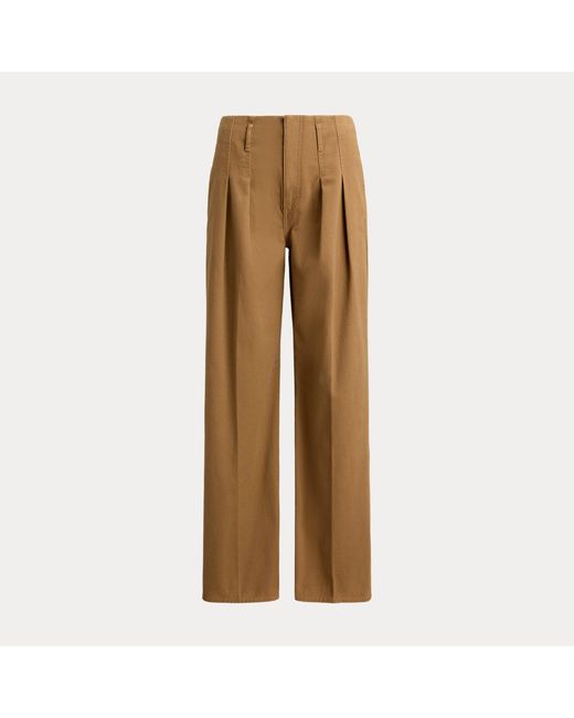 Polo Ralph Lauren Brown Pleated Cotton Wide-Leg Trouser