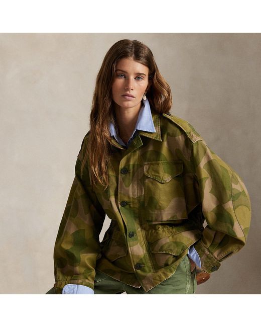 Polo Ralph Lauren Green Print Cropped Field Jacket