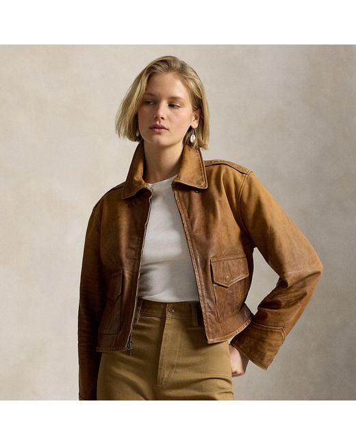 Polo Ralph Lauren Brown Cropped Leather Jacket