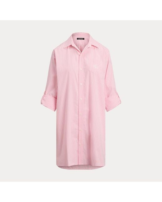 Ralph Lauren Pink Striped Cotton Poplin Sleep Shirt