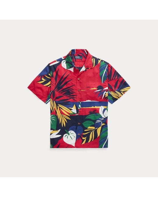 Ralph Lauren Red Classic Fit Hoffman Print Camp Shirt for men