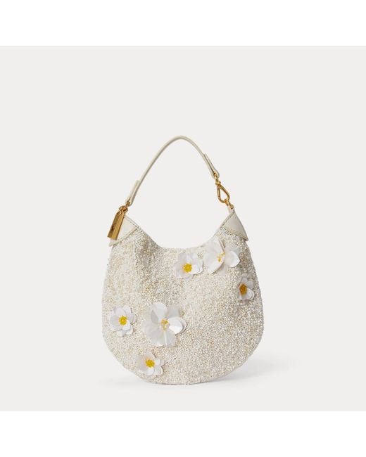 Polo Ralph Lauren White Polo Id Floral Beaded Pouch