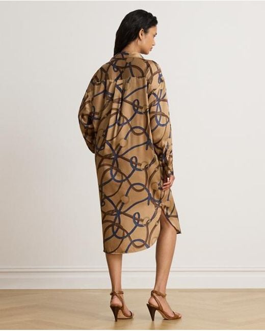 Ralph Lauren Brown Belting-Print Twill Midi Shirtdress