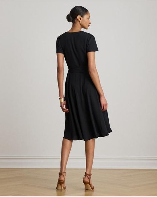 Ralph Lauren Black Belted Georgette Surplice Dress
