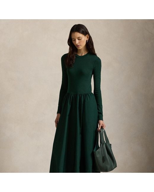 Polo Ralph Lauren Green Cotton Long-Sleeve Dress