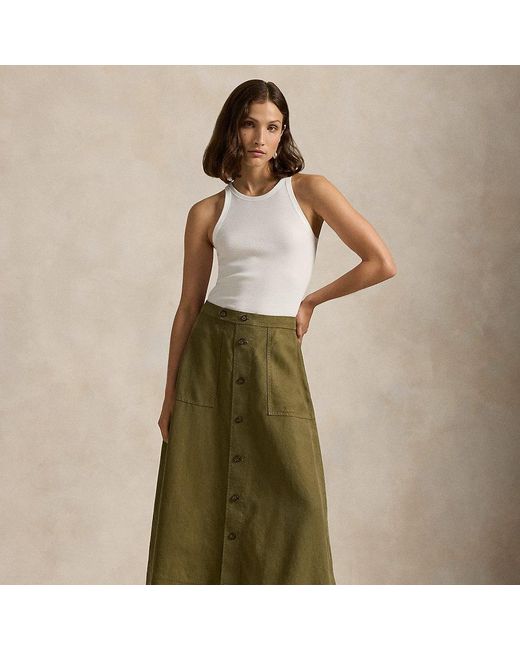 Polo Ralph Lauren Green Hemp A-Line Midi Skirt