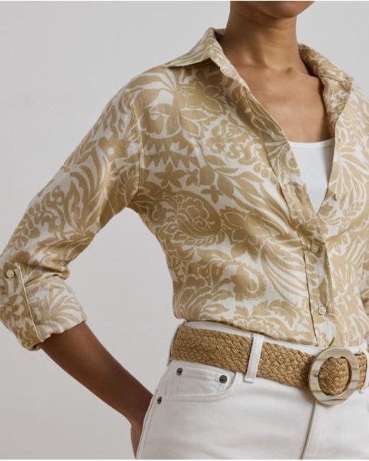 Camisa De Lino Relaxed Fit Con Flores Ralph Lauren de color Natural