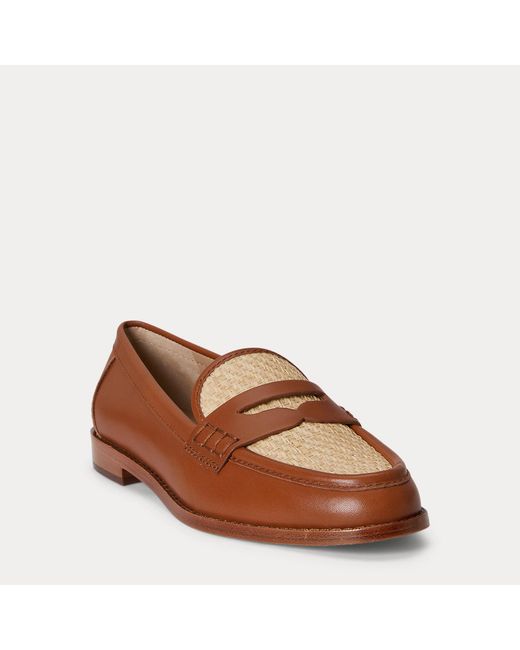 Ralph Lauren Brown Wynnie Leather & Raffia Loafer