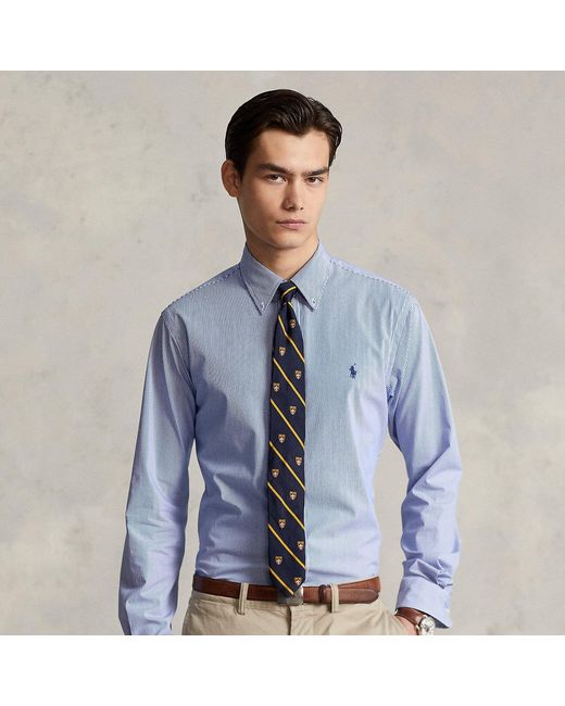 Polo Ralph Lauren Blue Custom Fit Striped Stretch Poplin Shirt for men
