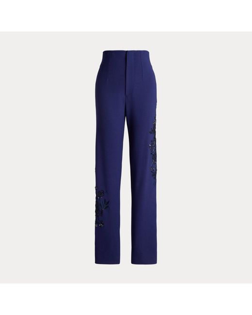 Ralph Lauren Collection Blue Ramona Embellished Stretch Wool Trouser