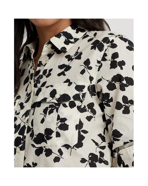Lauren by Ralph Lauren Classic Fit Voile Overhemd Met Bladprint in het Black