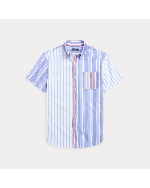 Polo Ralph Lauren Blue Custom Fit Striped Oxford Fun Shirt for men