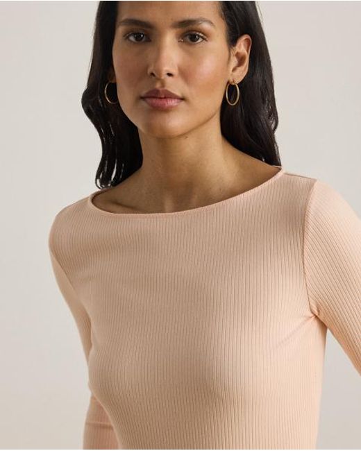 Ralph Lauren Natural Rib-Knit Cotton-Blend Boatneck Tee