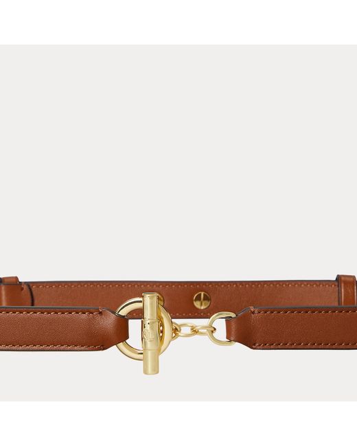 Ralph Lauren Brown Leather Toggle Skinny Belt