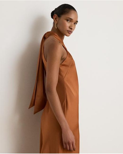 Ralph Lauren Brown Charmeuse Tie-Back Halter Cocktail Dress