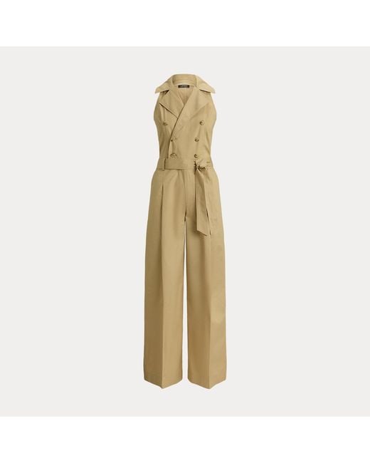 Ralph Lauren Metallic Belted Cotton Twill Sleeveless Jumpsuit