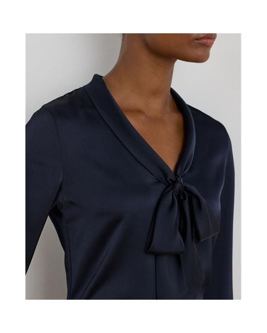 Camicetta in charmeuse con fiocco di Ralph Lauren in Blue