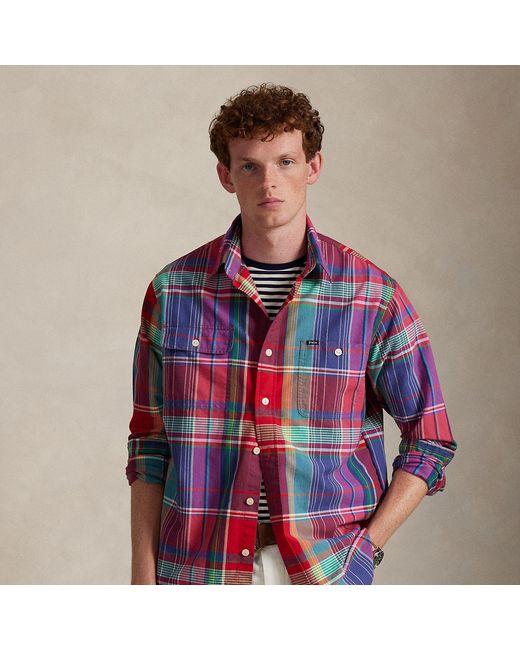 Polo Ralph Lauren Blue Classic Fit Plaid Oxford Workshirt for men